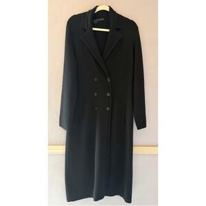 360 Cashmere Black Wool Cashmere Double Breasted Long Knit Cardigan Old Money M
